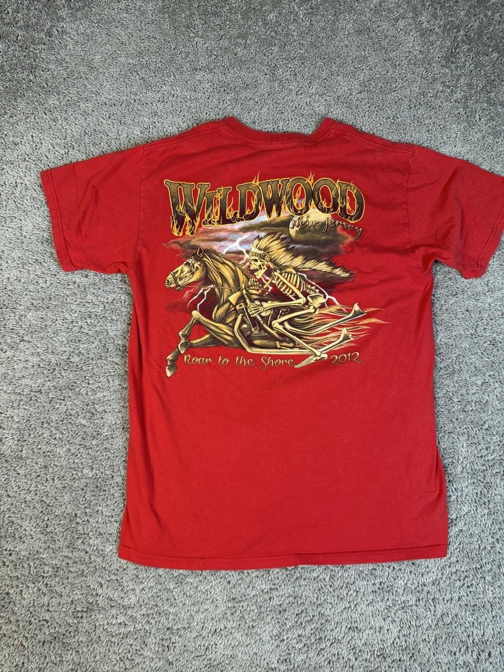 Wildwood Shirt Mens L Red Skeleton Rider Graphic Crew Neck Heavy Cotton